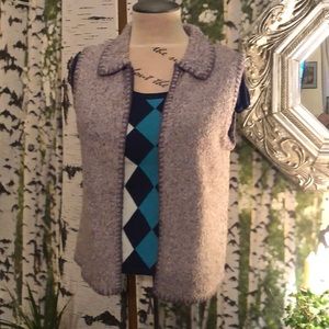 Christopher Banks 1X Knit-Vest Hand Embroidered, Zipper-Front, Collar, Lavender